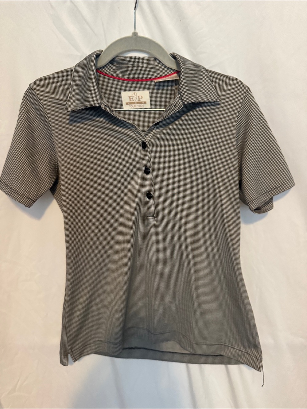 Polo-Style Short Sleeve Top in black and white checker